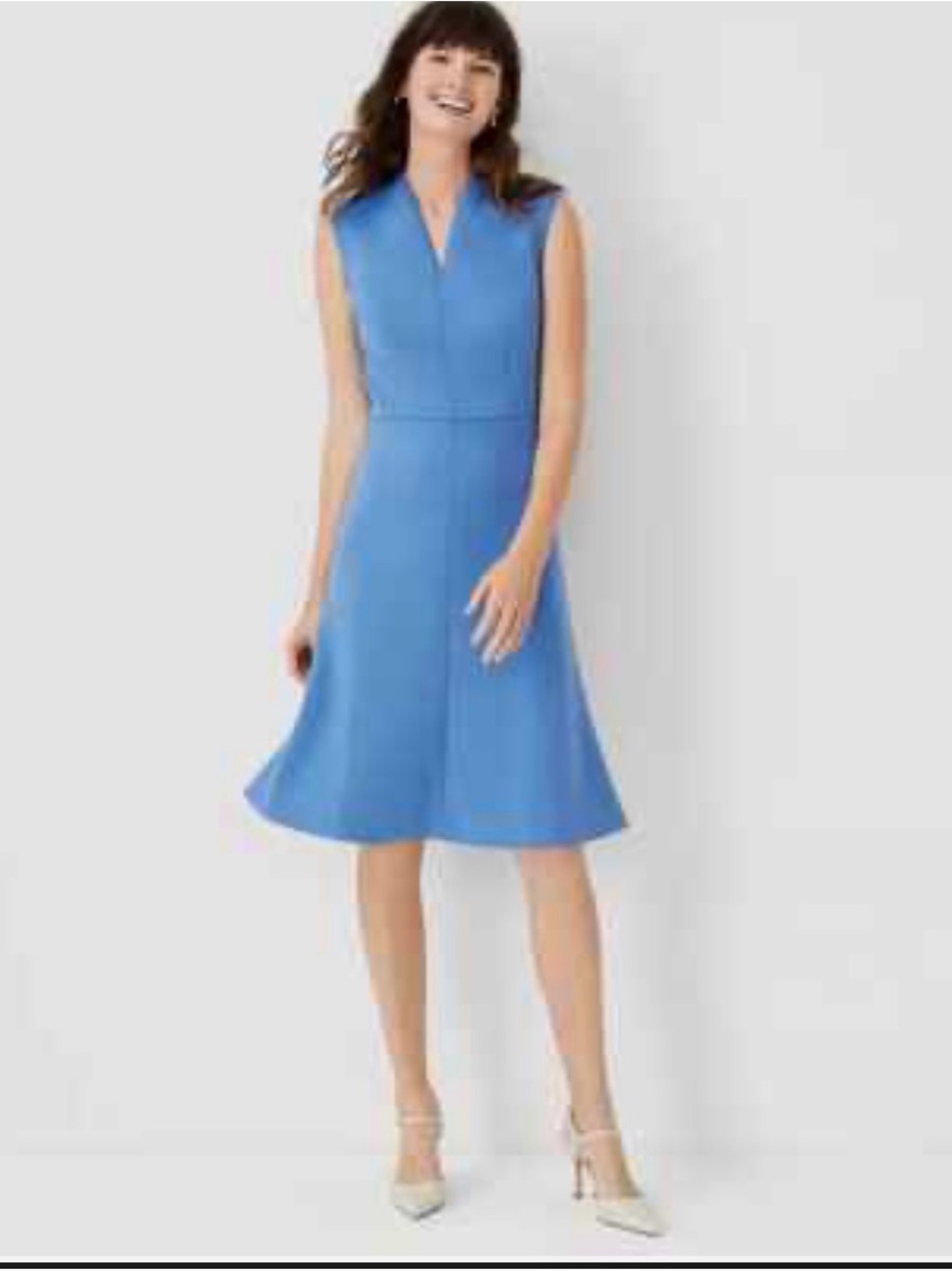 Ann Taylor Sleeveless V-Neck Midi Dress in Blue